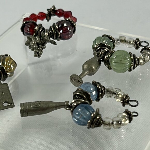 Lot 5 Multicolored Beaded Wine Charms Silver Tone Cheese Wedge Grapes Bottle - Picture 2 of 12